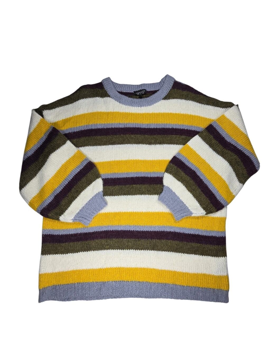 Topshop Stripe Chunky Knit Sweater Womens US 10 Wool Alpaca Blend Balloon Sleeve